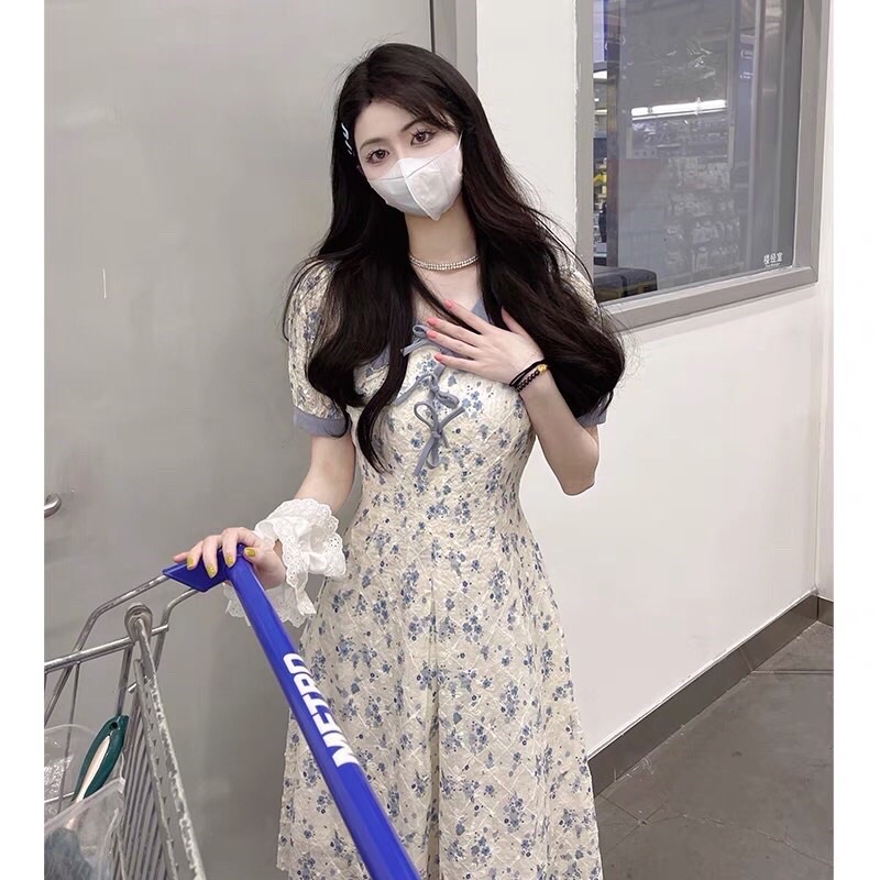 Đầm Chiffon Tay Phồng Cổ Búp Bê In Họa Tiết Hoa Phong Cách Pháp Thời Trang Mùa Hè Xinh Xắn Cho Nữ