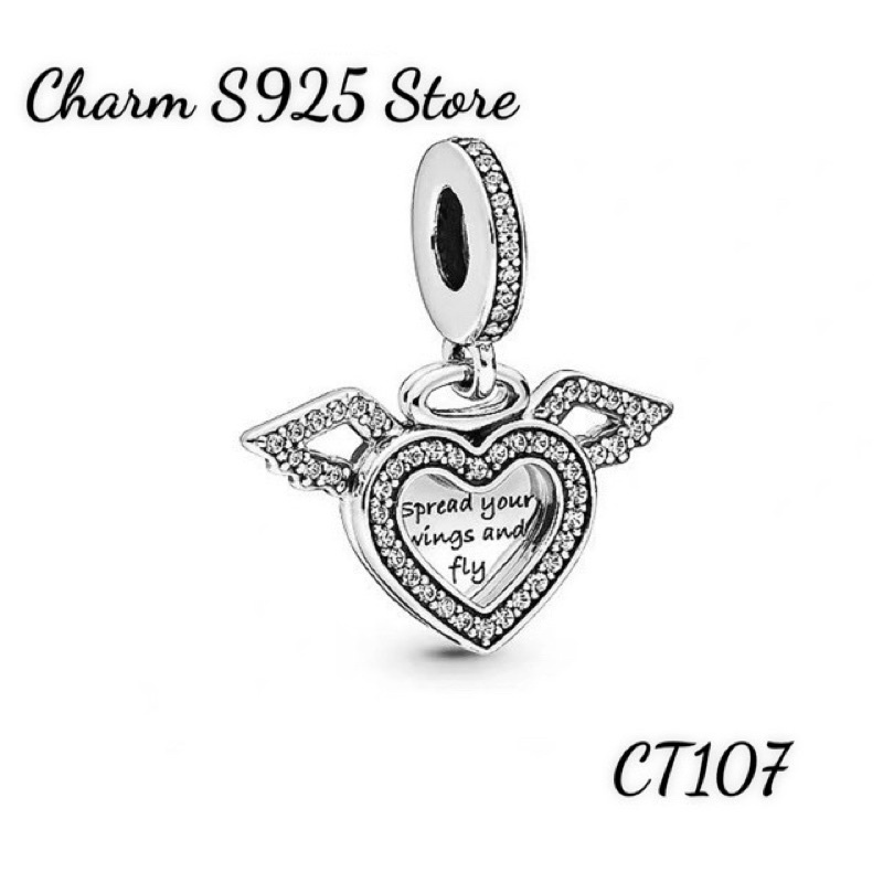 charm pan treo đôi cánh tim bạc s925