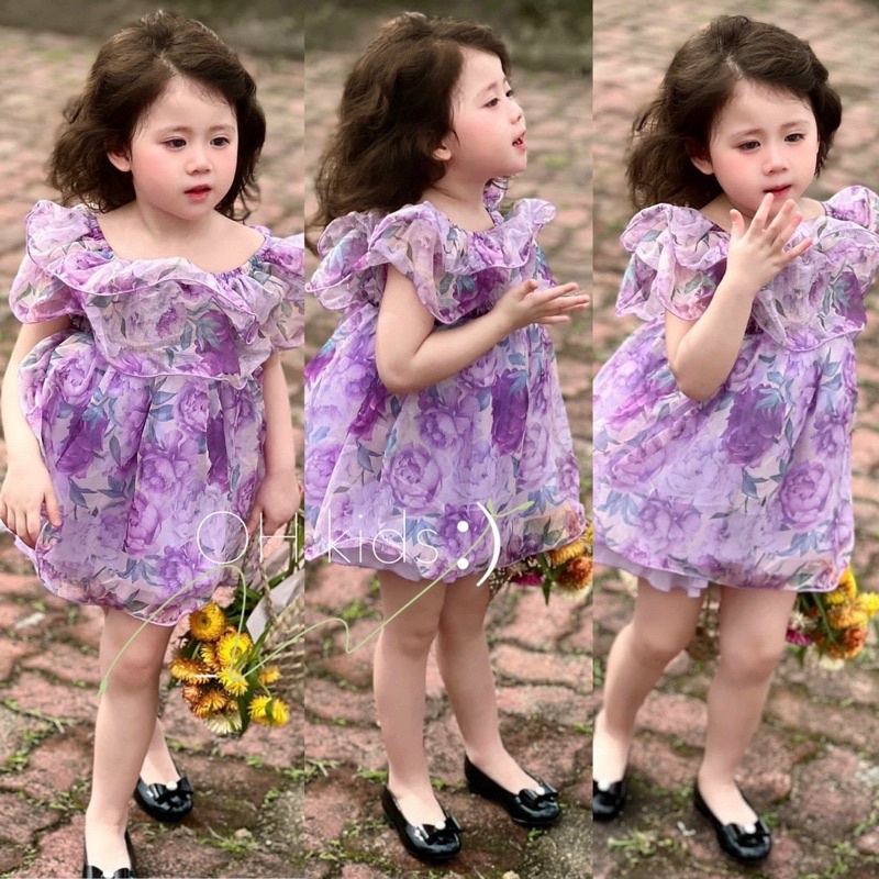 Váy maxi trễ vai cho bé gái đi biển, đi chơi Đầm cho bé chất voan tơ mềm mát 1 2 3 4 5 6 7 tuổi