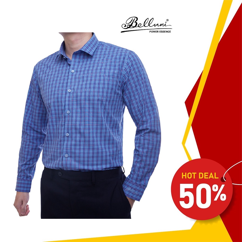 Áo sơ mi nam SlimFit tay dài BELLUNI chất Bamboo chống nhăn kẻ ô sang trọng - ADS.BPS.BE.156.B4
