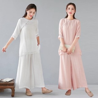 Bộ set pháp phục đồ lam đi chùa ngồi thiền tập yoga thái cực quyền trà đạo spa