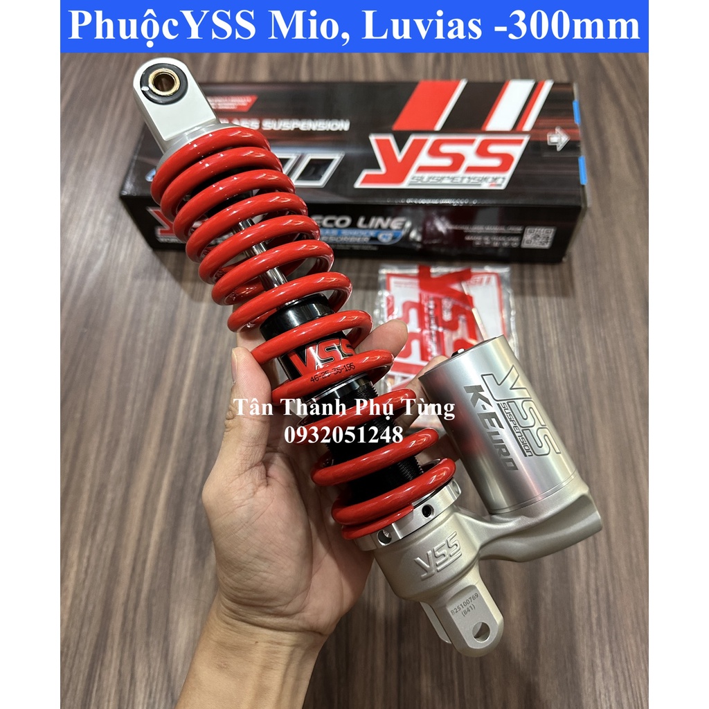 Phuộc YSS Mio, Luvias, Honda Beat cao 300mm Đỏ bình dầu dưới bạc ( YSS