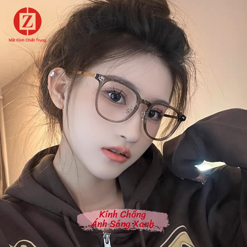 Kính 0 độ có chống ánh sáng xanh dành cho nam nữ, phiên bản Hàn Quốc xinh xẻo nâu lạnh cực đẹp thay được tròng cận H1179