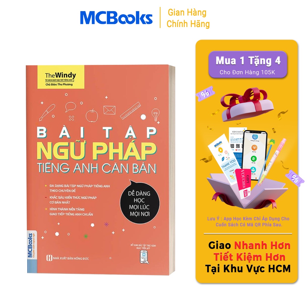 Sách - Bài Tập Ngữ Pháp Tiếng Anh Căn Bản Dành Cho Người Mới Bắt Đầu - Học Kèm App Online Mcbooks