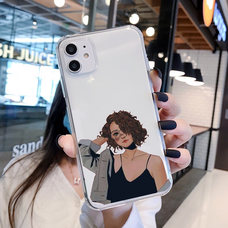 Ốp Điện Thoại TPU Mềm Chống Sốc cô gái tóc xoăn xinh đẹp Cho iPhone 11 12 13 14 Pro Max 6 6S 7 8 Plus X XR X Max SE u683