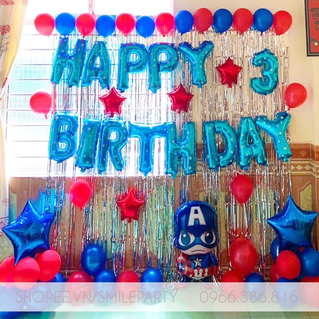 Combo Set Trang Trí Sinh Nhật 2 Rèm Kim Tuyến Tùy Chọn, Bóng Chữ Happy Birthday và 50 bóng tròn