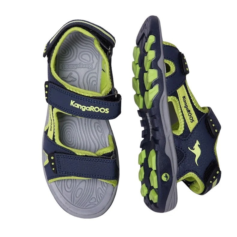 Sandal bé trai quai dán Kangaroos xuất Âu - Navy viền xanh lá