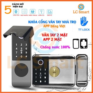 Khóa cổng vân tay 2 mặt LC-KC02, App TTlock  2 mặt chống nước cho nhà trọ