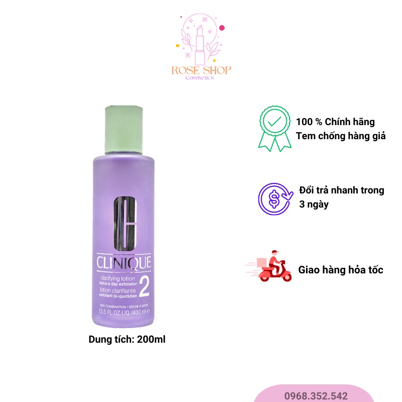 Nước hoa hồng cho da khô, hỗn hợp khô 200ml Toner Clinique Clarifying Lotion 2