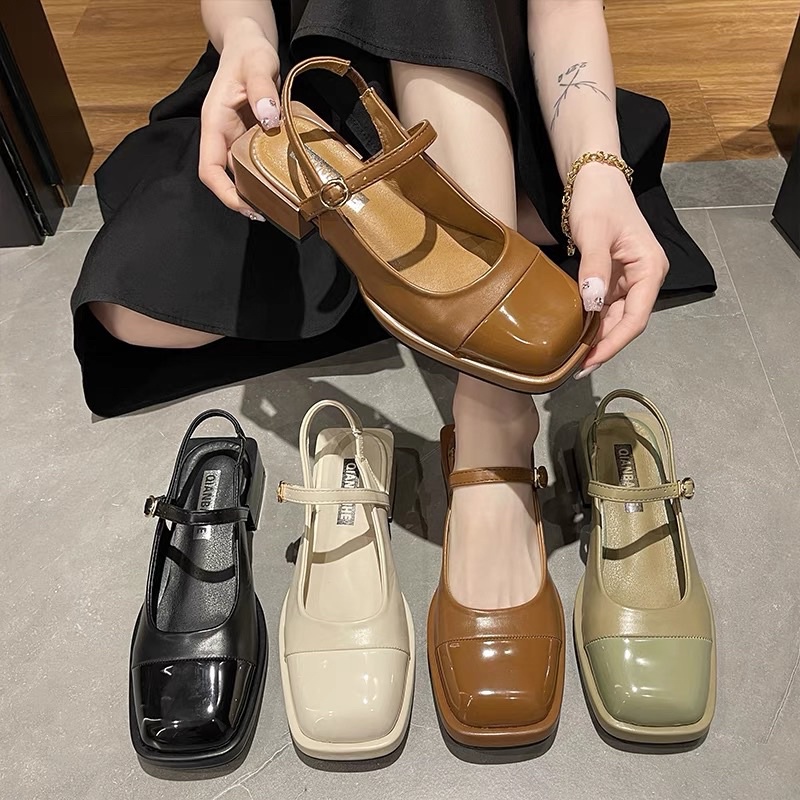 Giày Sandal Gót Dày Mũi Vuông Thời Trang Dành Cho Nữ