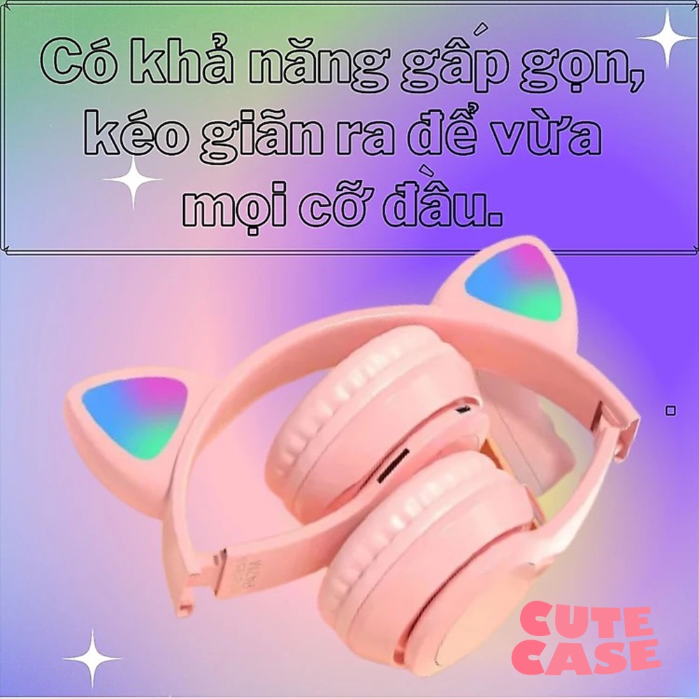 Tai nghe mèo chụp tai bluetooth không dây có mic ,Tai phone bluetooth không dây gaming có đèn led đổi màu đa sắc