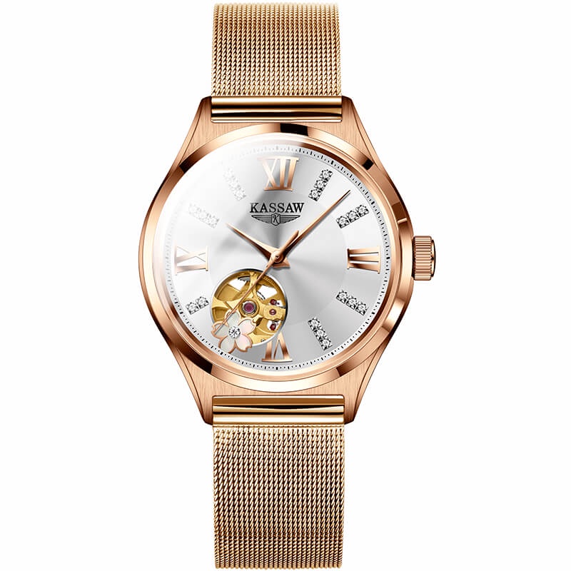 Đồng hồ nữ chính hãng KASSAW K990-6 Kính sapphire ,chống xước,Chống nước ,BH 24 tháng,Máy cơ (Automatic) ,dây kim loại