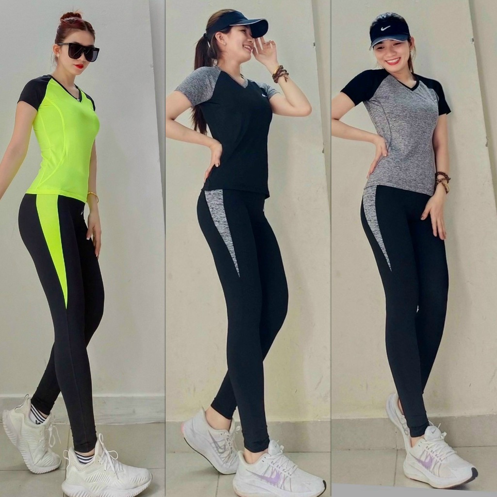 Bộ đồ tập gym yoga aerobic thể thao nữ áo thun phủ bụng và quần dài chất liệu thun poly co dãn 4 chiều BINSPORTS BD046
