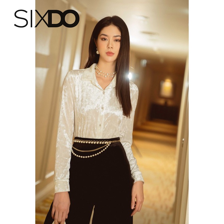 Áo nhung trắng cổ sơ mi thời trang SIXDO (White Velvet Shirt)