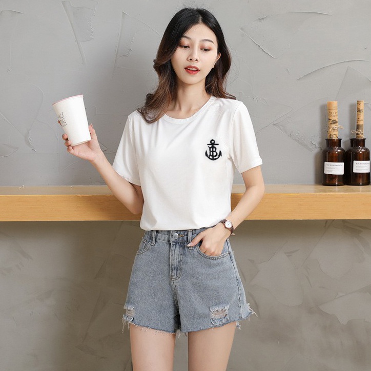 (Tặng Khoá) Áo thun nam cổ tròn lửng tay unisex màu đen, trắng thêu Neo