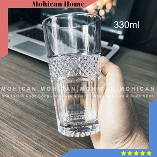 Ly thủy tinh cao cấp Hongli sọc khía thân carat 330ml, cốc thủy tinh đẹp pha cà phê nhập khẩu Mohican HONG-0611