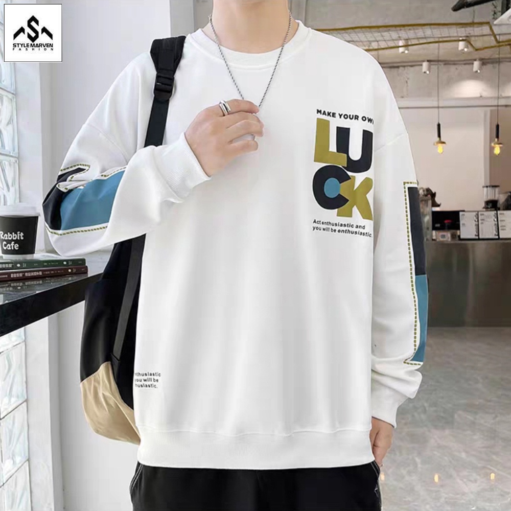 Áo thun nam cổ tròn dài tay STYLE MARVEN in chữ LUCK - AO TOP NAM 90000199