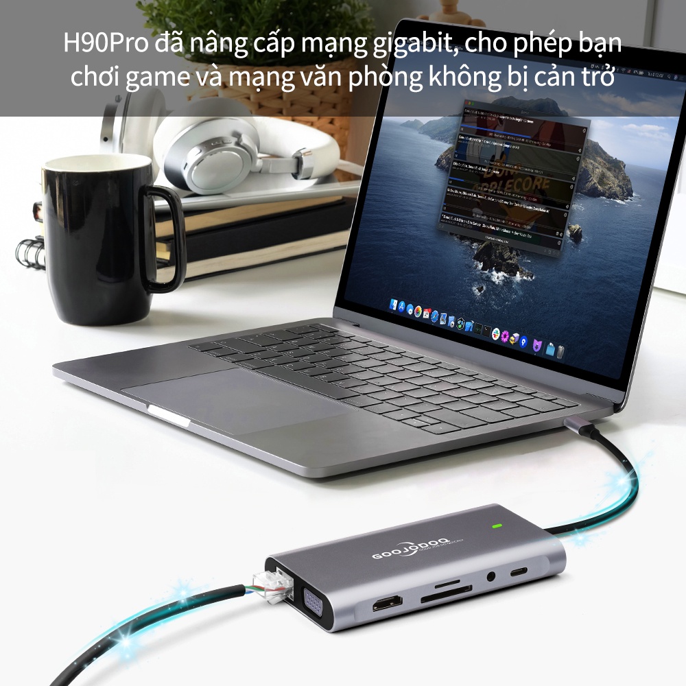 USB C HUB GOOJODOQ type c 11 Trong 1 Nhiều Đế Cắm Laptop cho Dell HP MacBook Pro Type C Dock HDMI PD 3.0 USB RJ45 VGA PD