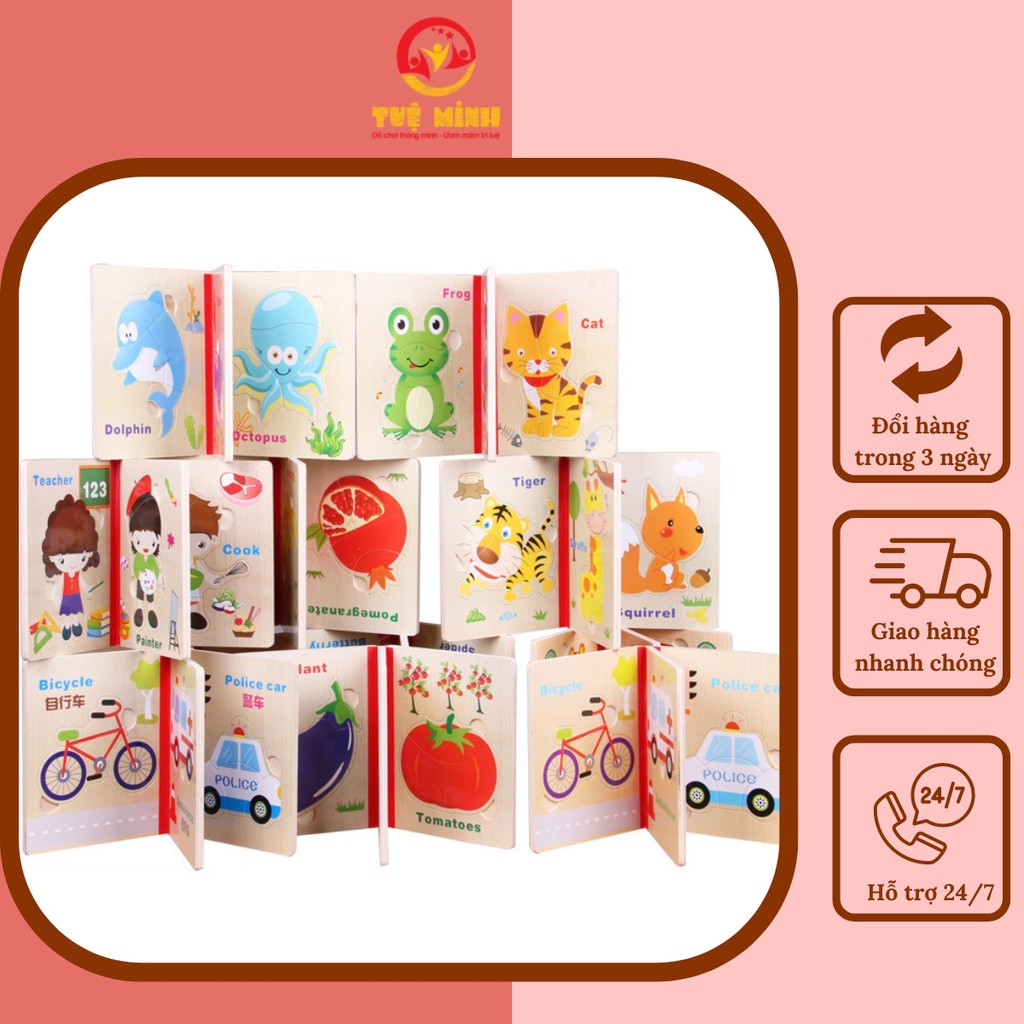 Đồ Chơi Trẻ Em Thông Minh💖FREESHIP💖Sách Gỗ Ghép Hình Nhiều Chủ Đề Giúp Bé Phát Triển Trí Tuệ