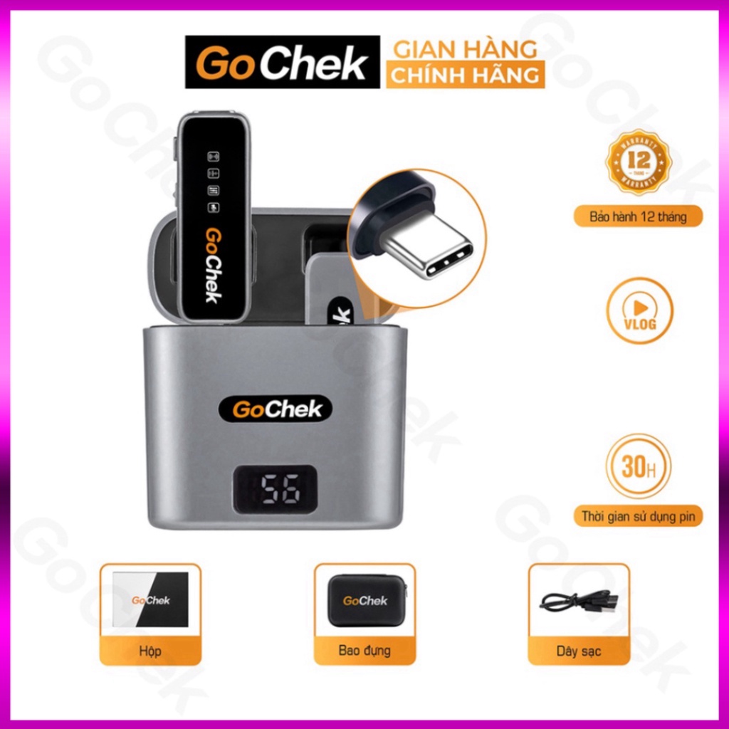 Micro thu âm không dây GoChek kèm Dock sạc lọc tạp âm khi live/quay video/ ghi âm cho điện thoại/máy tính GC-C/D ULTRA -