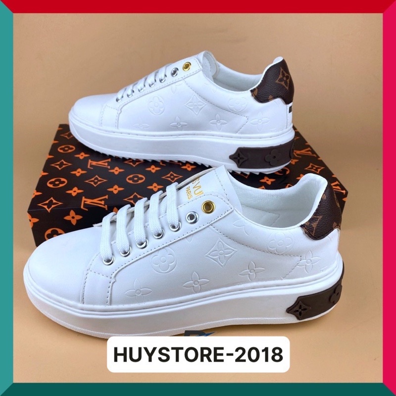Giày Sneakers Nam Tăng Chiều Cao Màu Trắng Gót Nâu Đế Cao Su full size 38-43