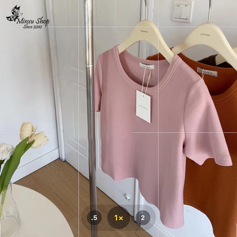 Áo phông ngắn tay cổ tròn trơn nhiều màu Minxu shop PG16