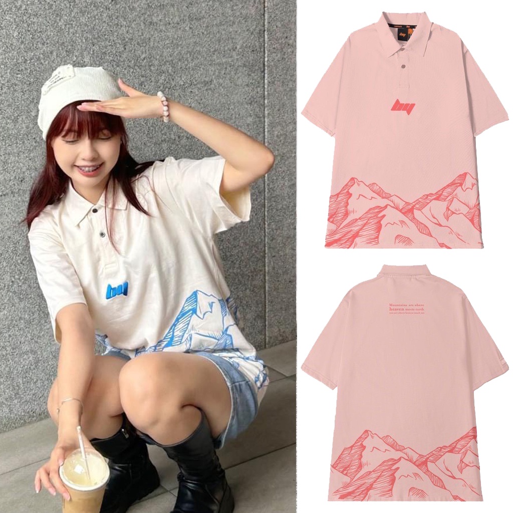 Áo polo local brand By Unispace tay lỡ form rộng unisex nam nữ cotton Mountains- JKLB2023