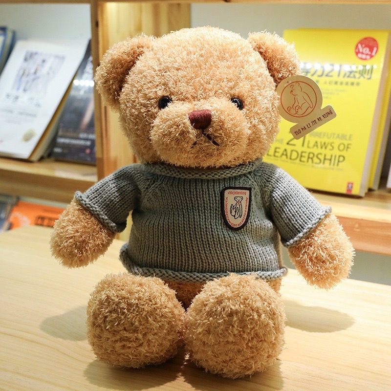 Gấu Bông Teddy Bear 40cm Lông xoắn Mềm Mịn Áo Len In Logo Đẹp