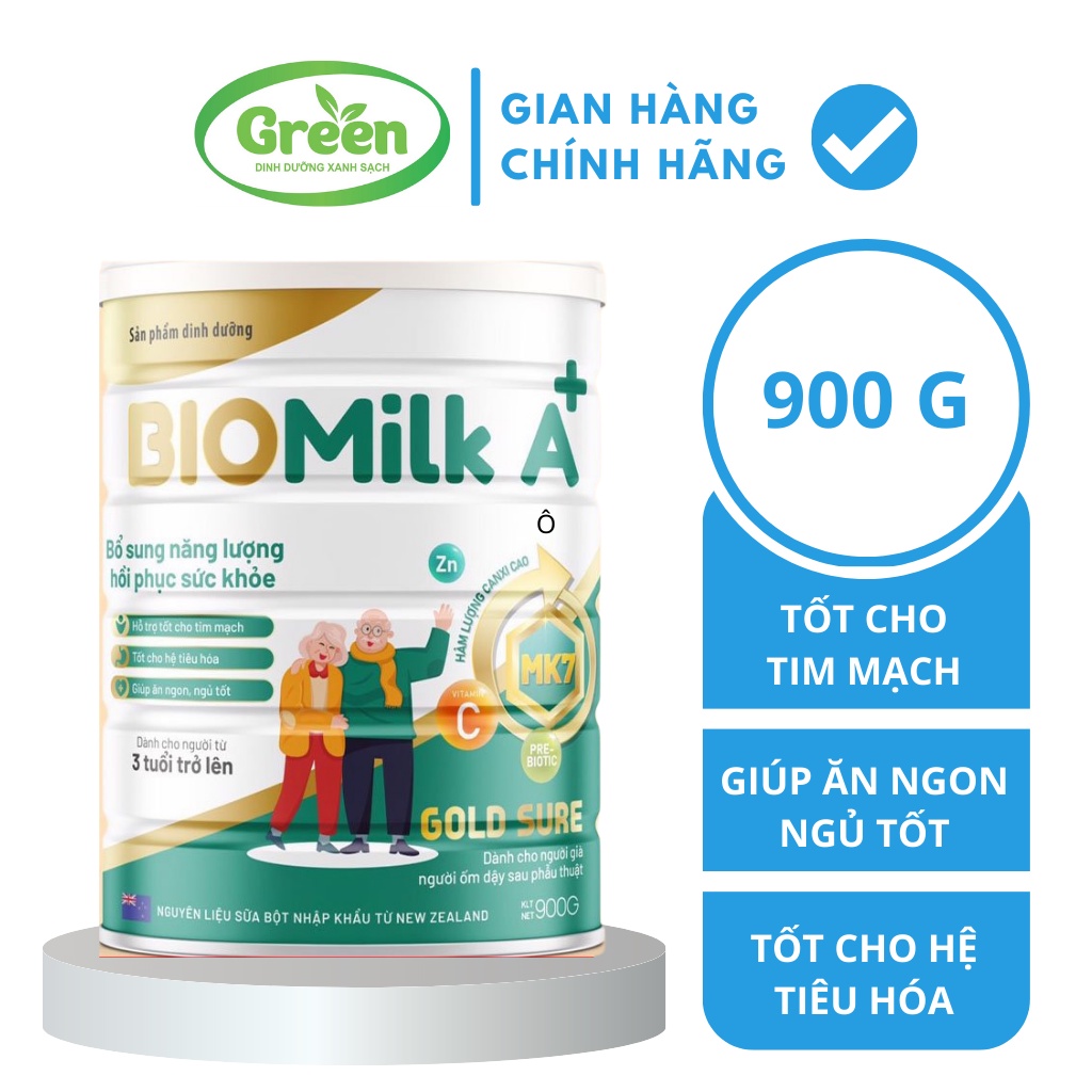 Sữa bột giúp ăn ngon ngủ tốt Greeen Milk Bio Gold Sure 900gr Date 2015 cho người mới ốm dậy,người cao tuổi...