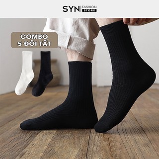 Tất cổ cao, vớ trơn nam màu đen trắng phong cách basic, tất công sở đi giày tây cotton cao cấp SYN