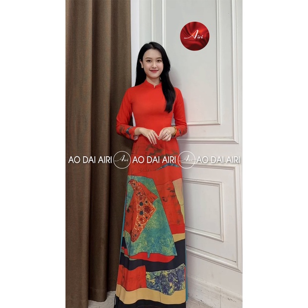 Áo Dài Đỏ Thiết Kế vải lụa Airi