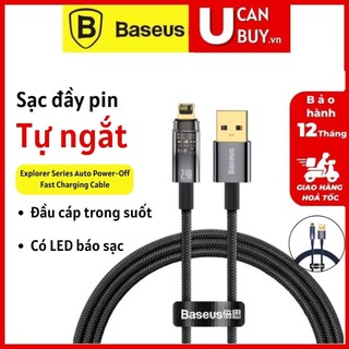 Cáp sạc nhanh baseus tự ngắt 2.4a cho ai-phôn , đầu trong suốt, có đèn led báo sạc