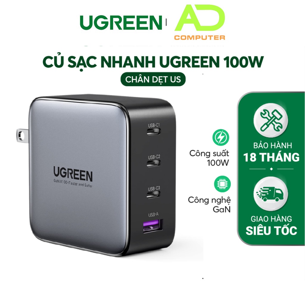 Bộ sạc nhanh GaN 100W Ugreen CD226