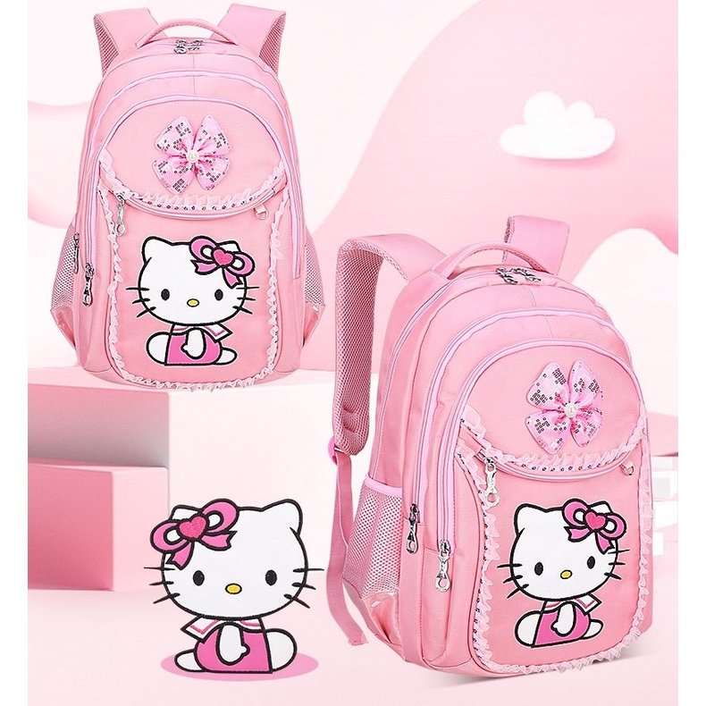 Balo Học Sinh Tiểu Học Cho Bé Gái, Cặp Sách Lớp 1 Kitty Hồng - Hello Kitty Hồng