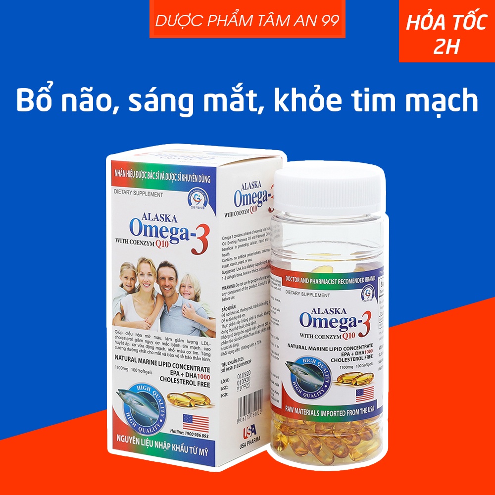 Viên dầu cá Alaska Omega 3 giúp bổ não, sáng mắt, khỏe tim mạch - Chai 100 viên ( Alaska Omega 3 Trắng )