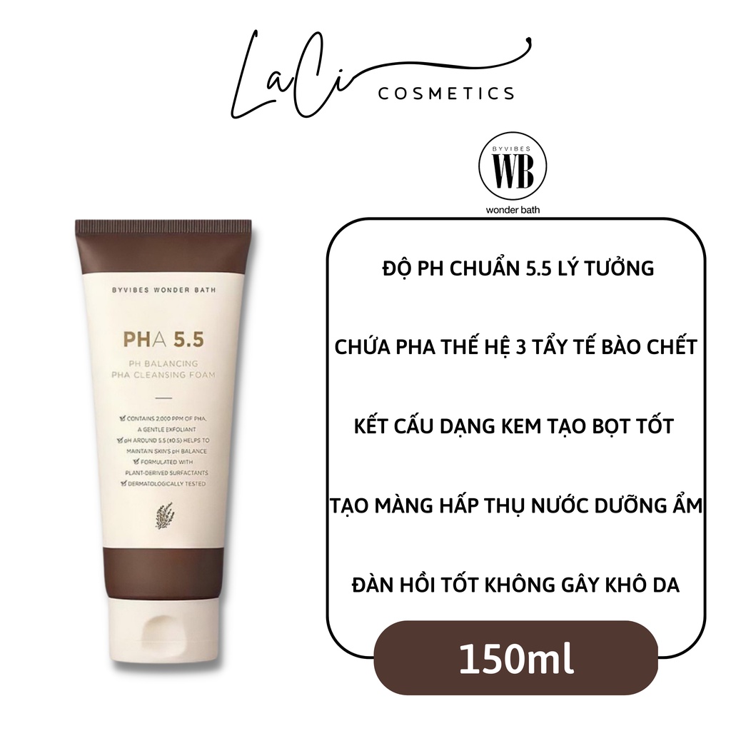 Sữa Rửa Mặt Byvibes Wonder Bath PHA 5.5 PH Balancing PHA Cleansing Foam - 150ml