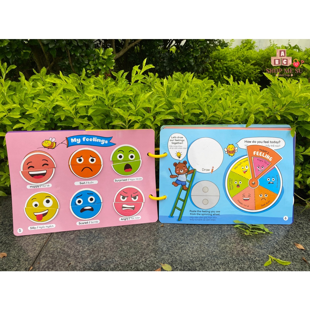 Học liệu bóc dán Montessori thông minh cho bé, busy book Beezi Book phiên bản mở rộng thêm tính năng tô xóa - xanh lá