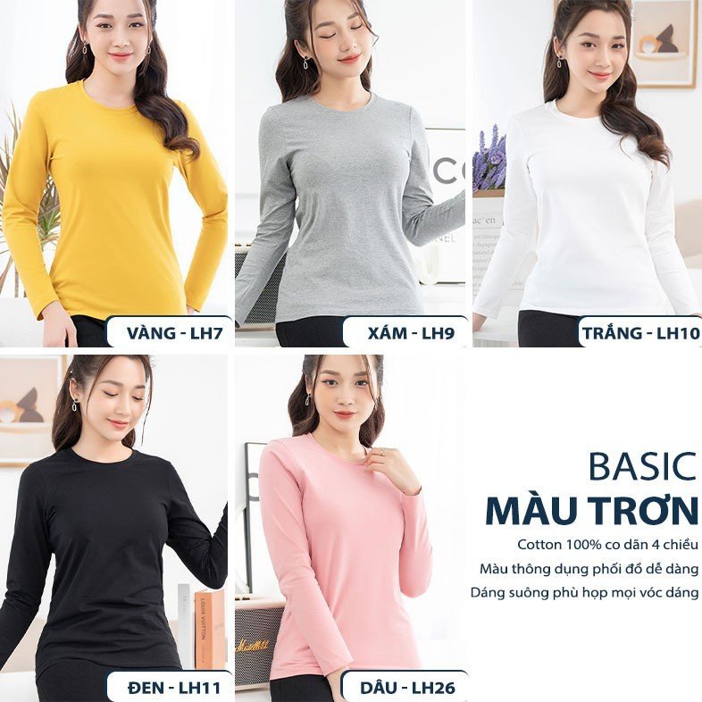 Áo thun tay dài nữ TOLI cổ tròn dáng ôm vừa, màu trơn , vải cotton mềm mịn, co dãn 4 chiều cao cấp [LH10] | BigBuy360 - bigbuy360.vn