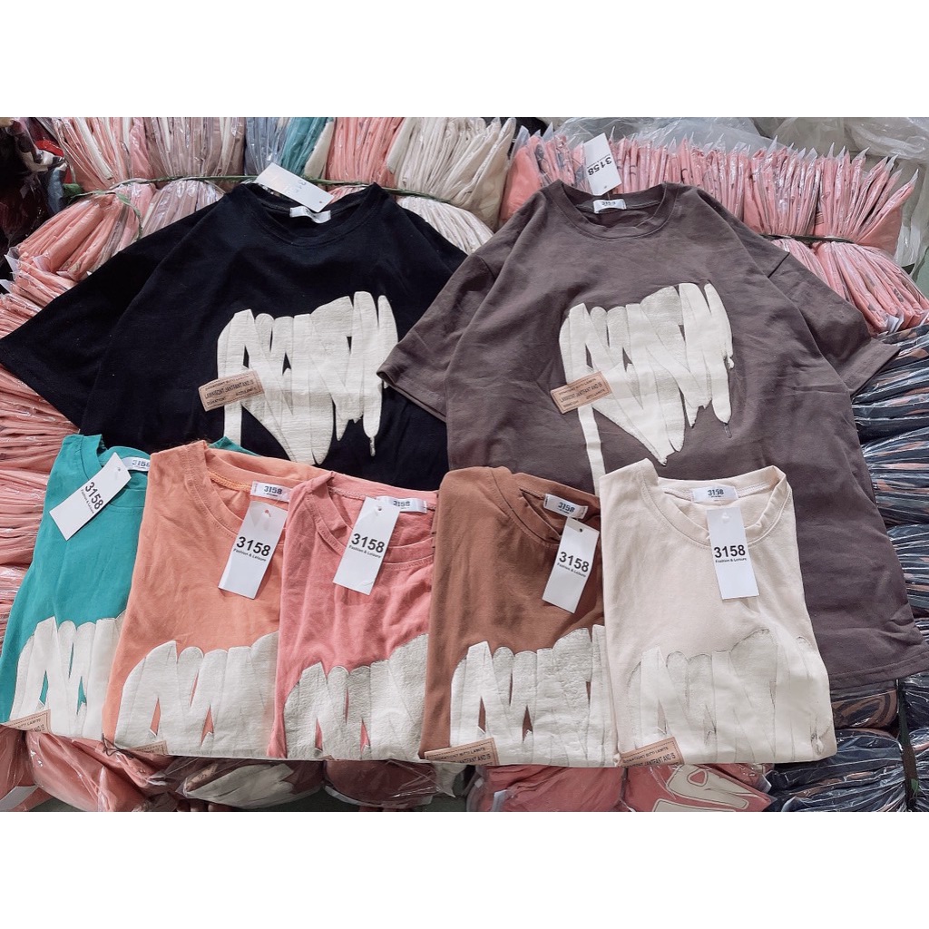 Áo Thun Phông 3158 Nam Nữ Tay Lỡ Form To Rộng in Nổi