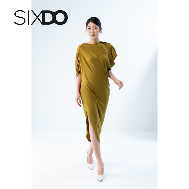 Đầm lụa midi freesize màu vàng nâu thời trang SIXDO (Yellow Midi Silk Dress)