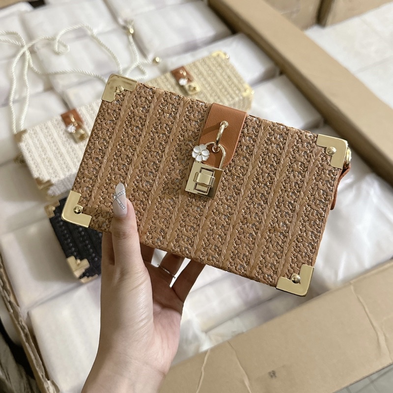 MT065 Túi cói vintage dáng cốp chữ nhật size 20cm