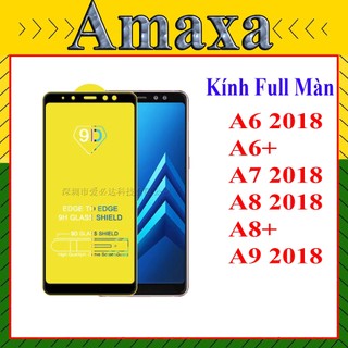 (2 Kính) Cường lực 9D Samsung A6 2018/ A6+ /A7 2018/ A8 2018 / A8+ / A9 2018 Full Màn Hình (Tặng Giấy lau 1/2) Amaxa