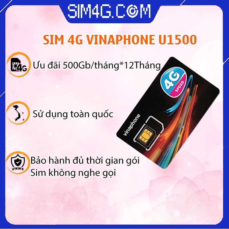 Sim 4G Vinaphone U1500 - Ưu đãi 500GB/Tháng dùng trọn gói 12 tháng không cần nạp, phù hợp sử dụng với bộ phát wifi