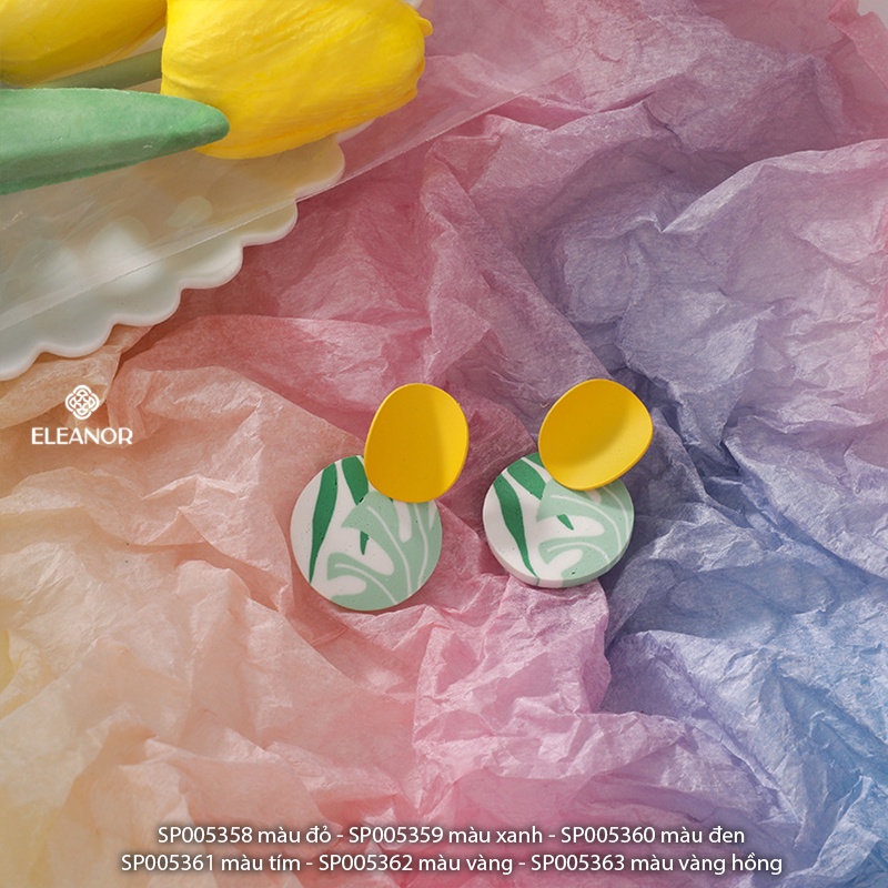 Bông tai nữ chuôi bạc 925 Eleanor Accessories hình tròn nhiều màu sắc phụ kiện trang sức trẻ trung 5358