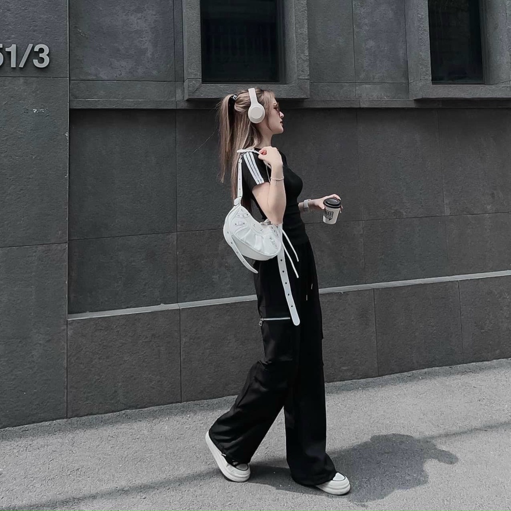 Quần Túi Hộp KaKi Phối Dây Rút Cargo Dáng Suông UNisex Full 2 Màu Đen Trắng, Freesize Dưới 70 Kg