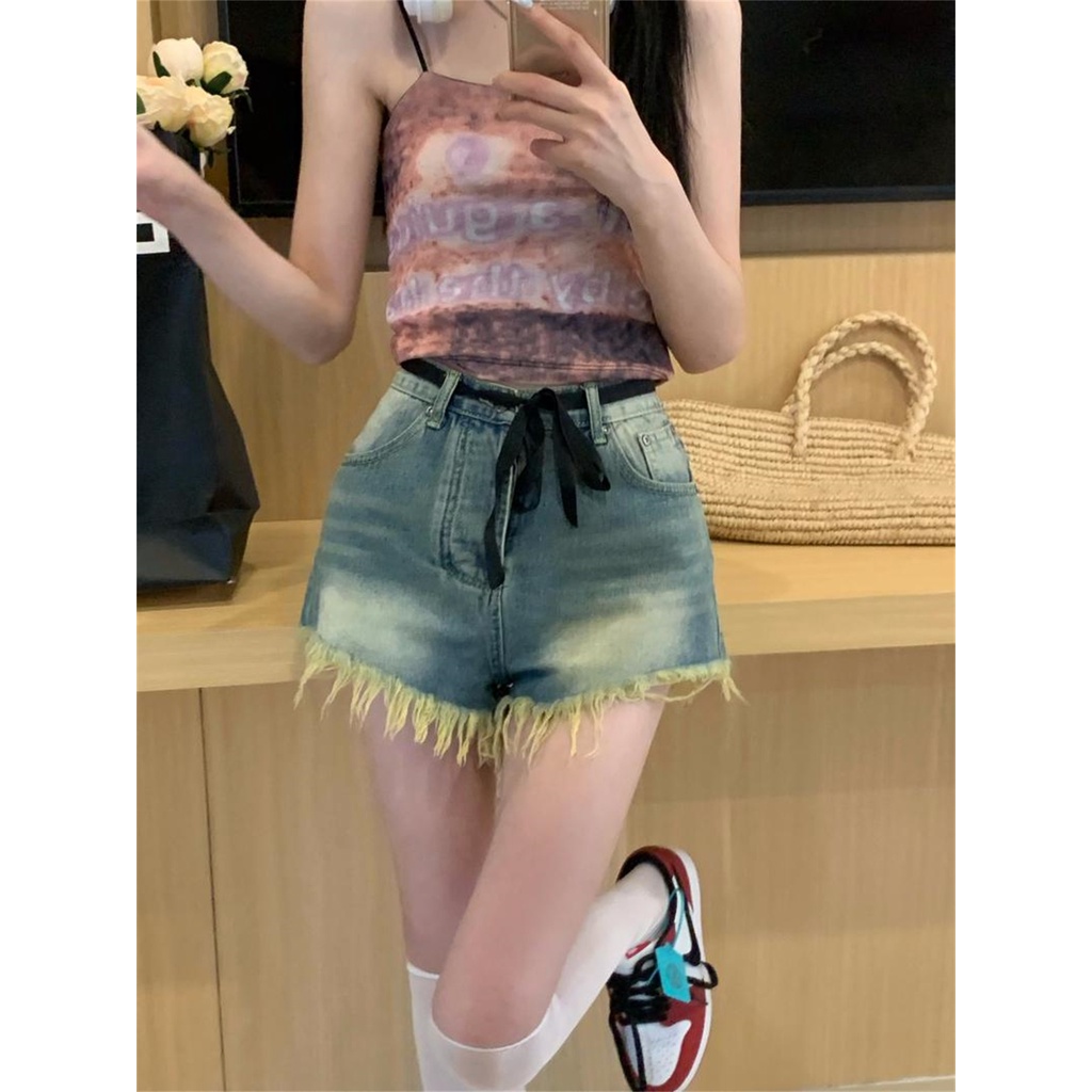 Lalisas Quần Short denim Lưng Cao Phong Cách retro Hàn Quốc Thời Trang Cho Nữ