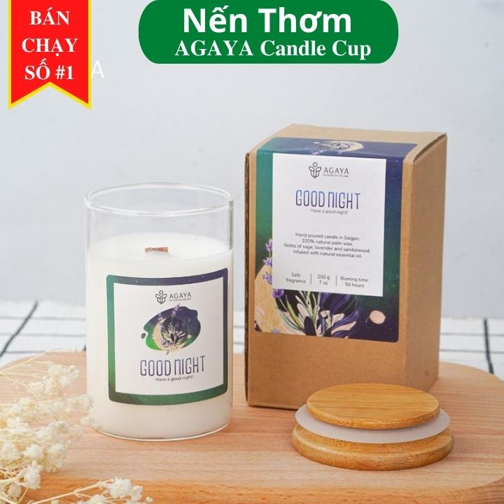 Nến thơm để phòng ngủ thư giãn Agaya Candle Cup tinh dầu thiên nhiên, an toàn - Hương GOODNIGHT