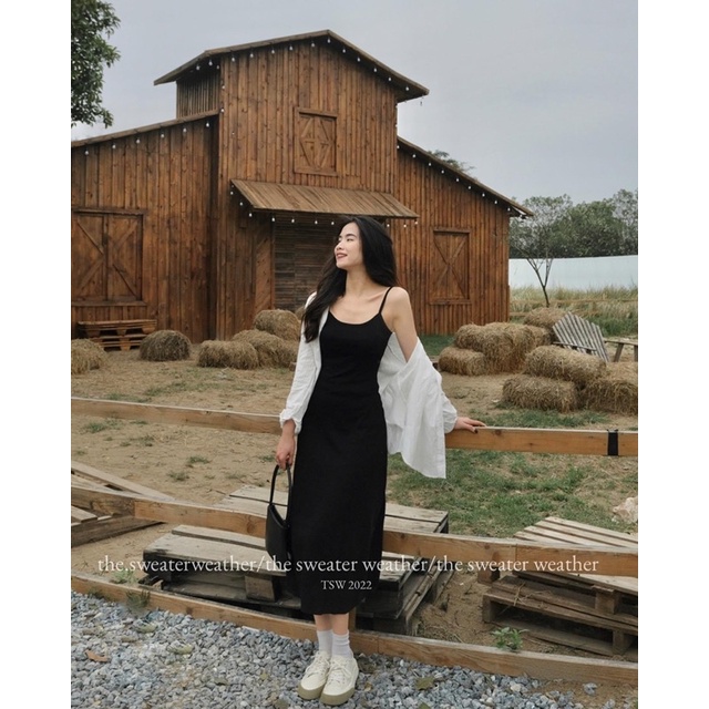 Váy Len Tăm 2 Dây Dáng Dài Chất Co Dãn Siêu Siêu Tôn Body Mix Đồ Dễ Mặc Cực Xinh