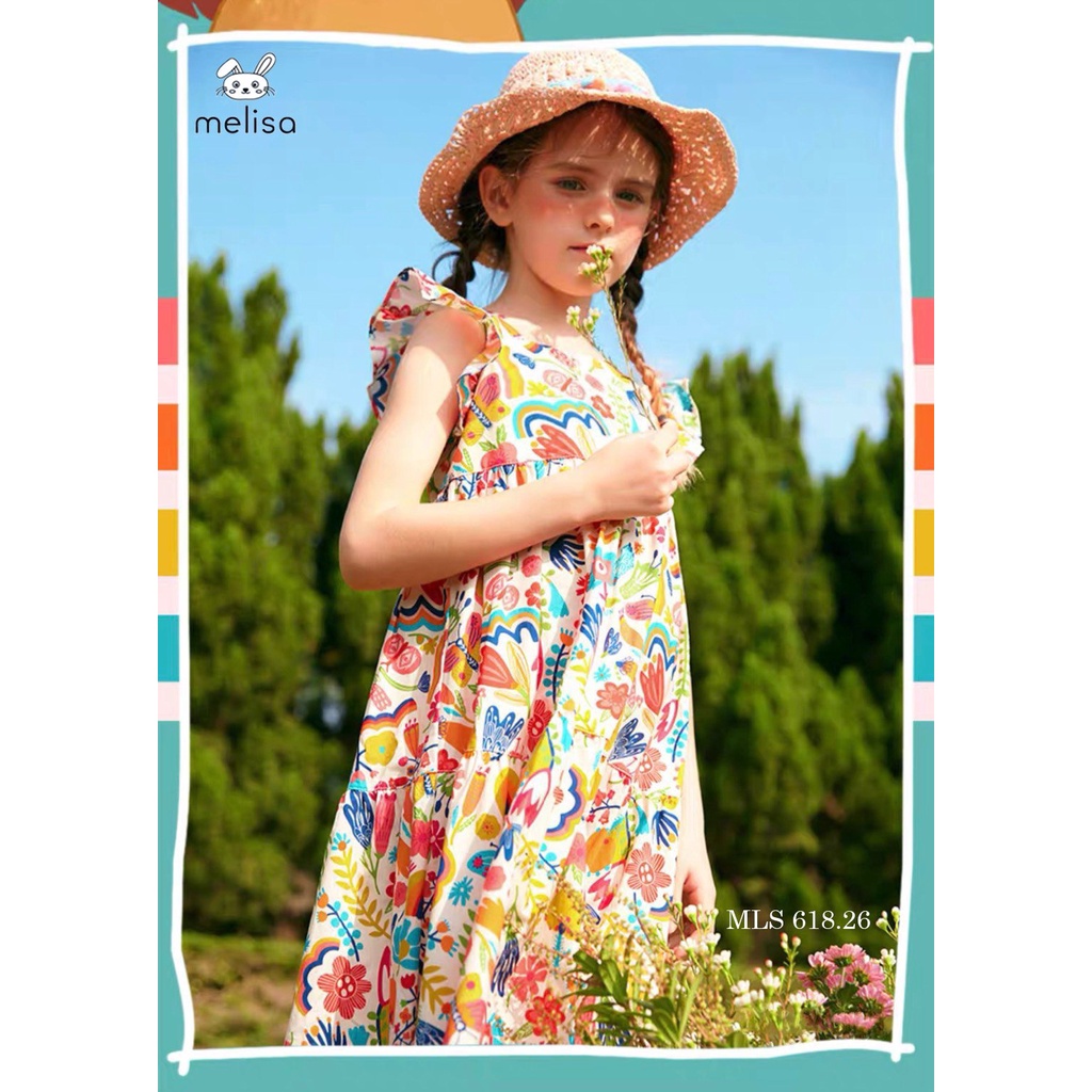 Váy Hè Bé Gái Hãng MELISA, Váy Cổ Vuông Cánh Tiên Siêu Xinh, Size 18M-11Y