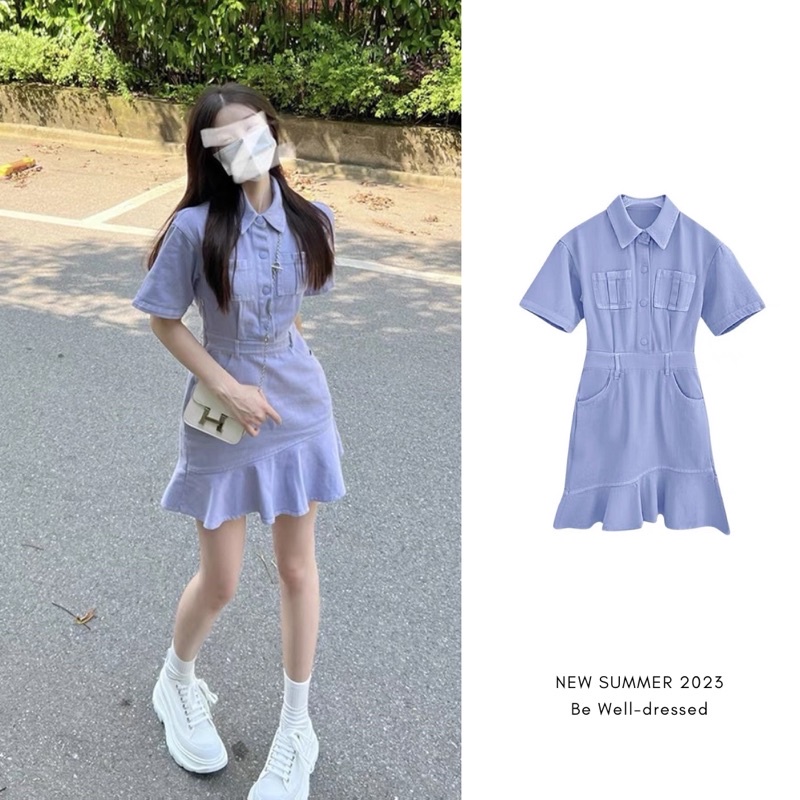 Váy liền nữ đuôi cá cổ sơ mi NASINN